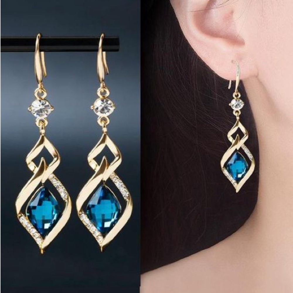 Gold plated Elegant Gold and Blue Drop Earrings